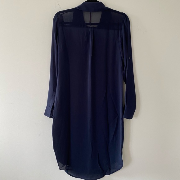 Modern Long Sleeve Navy Blue Chiffon Shirt Dress - Picture 2 of 3